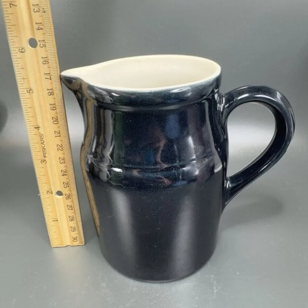 Vintage Degoin Grespots Black Dark Blue Pitcher‎ Made in France French Farmhouse